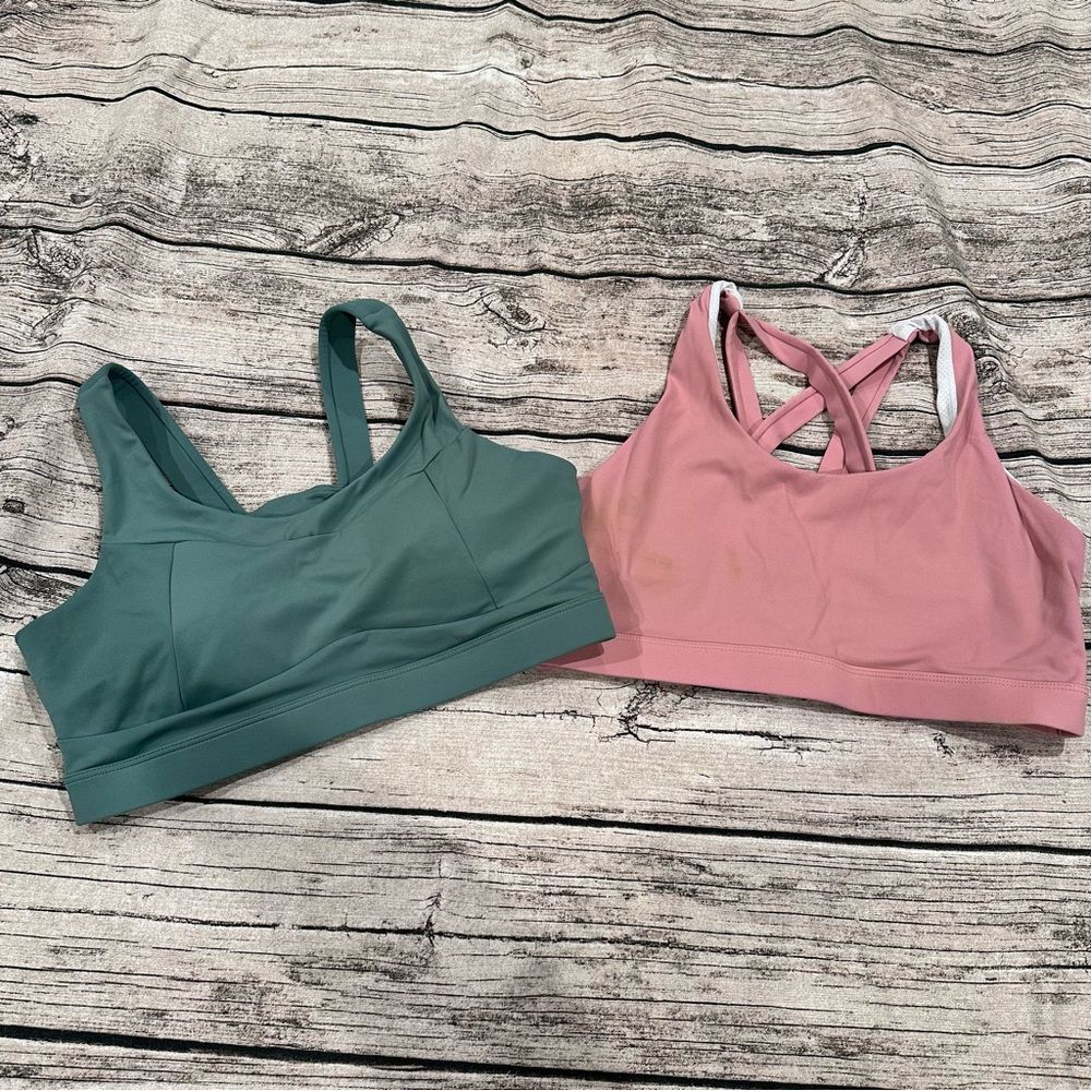Lot of 2 Running Girl Sports Bras in Pink and Green; both Size Medium